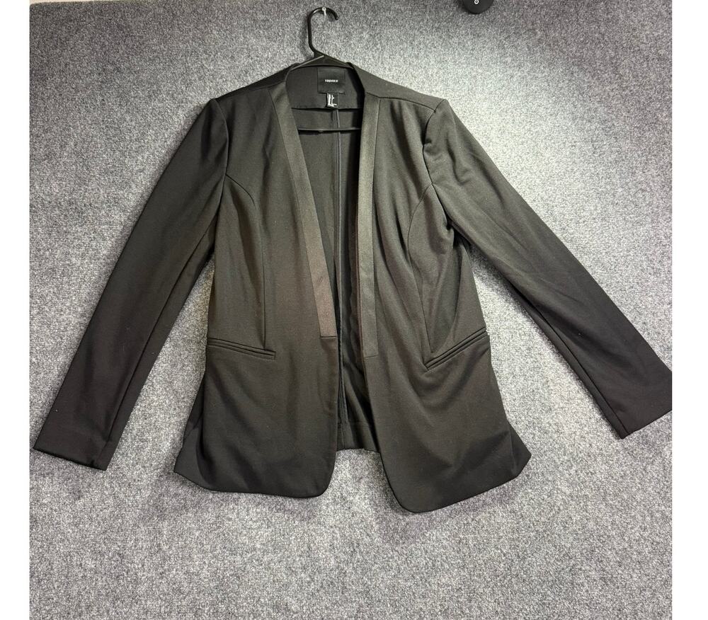 Forever 21 Women's Black Open Front Long Sleeve Career Blazer Jacket Size Large